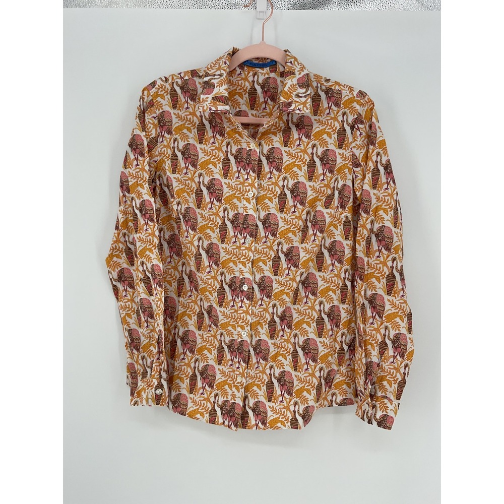 J.McLaughlin Women's Lois Blouse Small Rare Bird Print Cotton Stretch Shirt $178